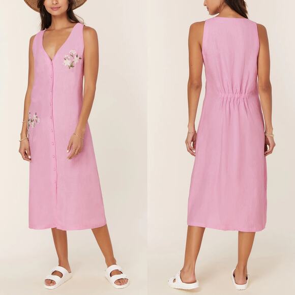 NWT Andie x Fanm Mon Anamur Midi Dress Floral Embroidered Aster Pink Size  XL - Picture 1 of 14